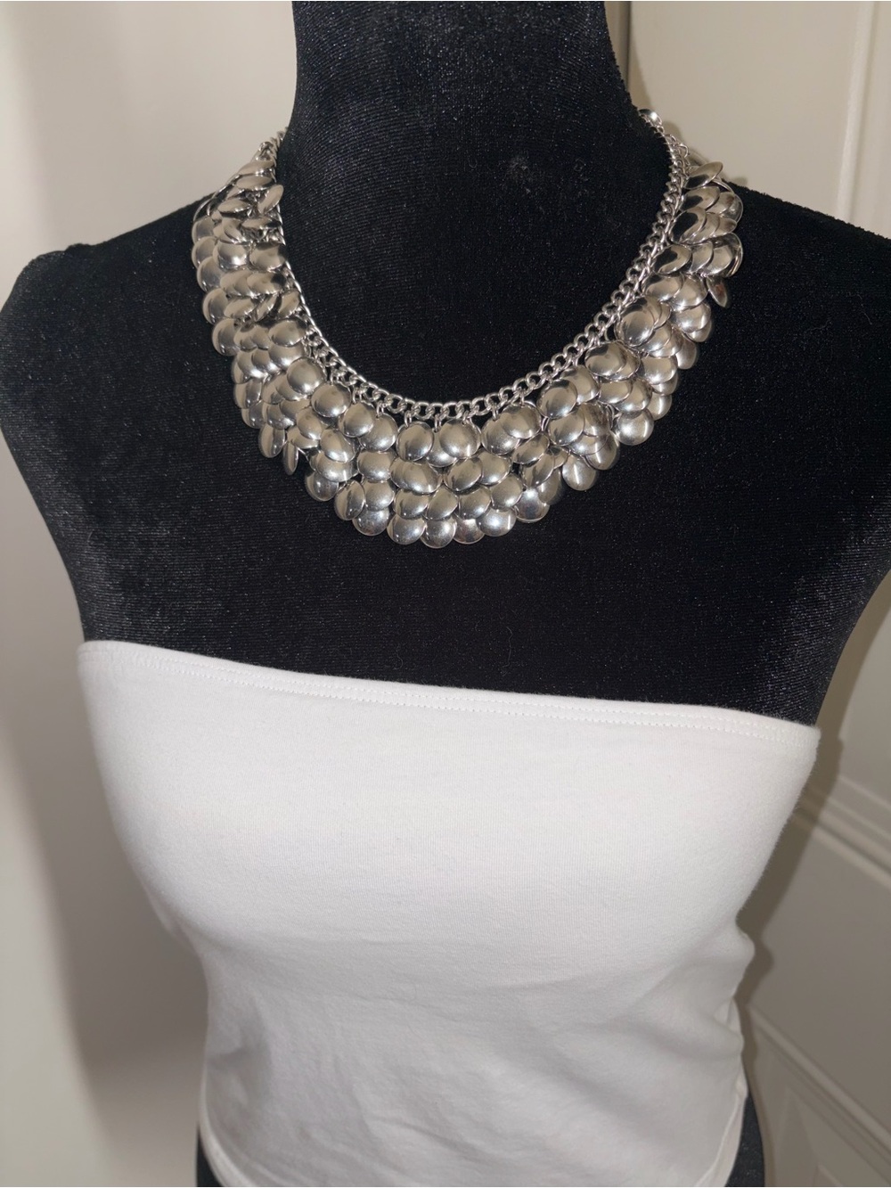 Statement Silver-Tone Petal Bib Necklace - Women Jewelry